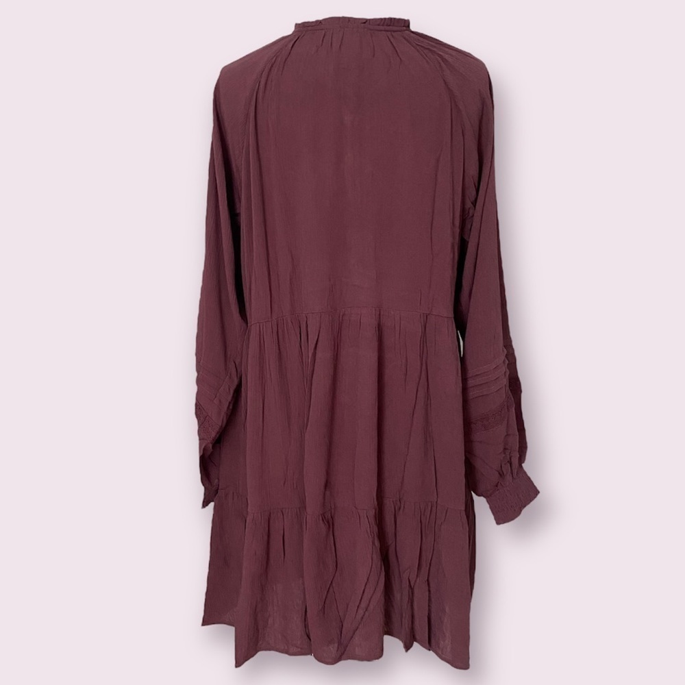 Women’s Long Balloon Sleeve Mini Tiered Dress - Knox Rose Dark Melrose Size M - Picture 3 of 10